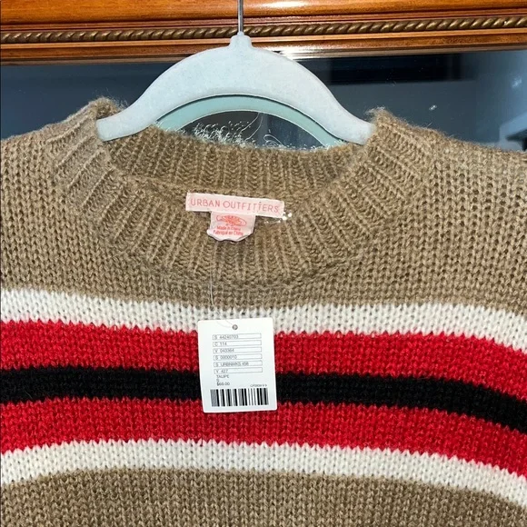 URBAN OUTFITTERS Brown Red Oversized Striped Boyfriend Sweater Wool Blend Size S - Picture 4 of 7